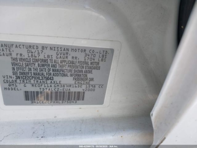 3N1CE2CPXHL375043 Nissan Versa Note S Plus