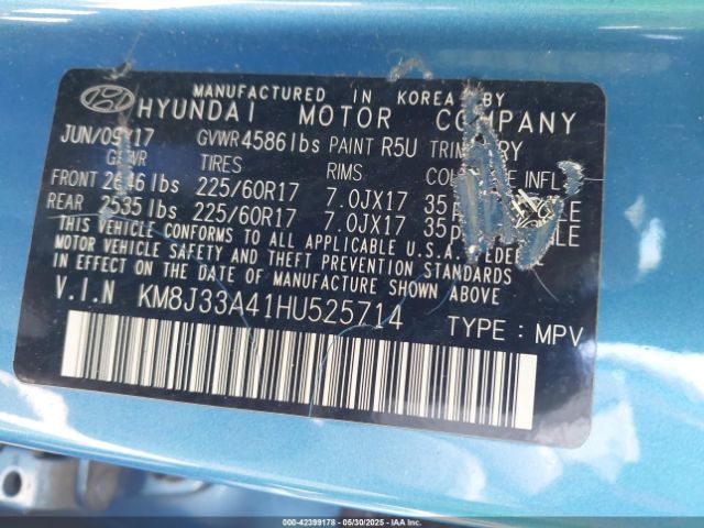 2017 HYUNDAI TUCSON KM8J33A41HU525714 Photo 8