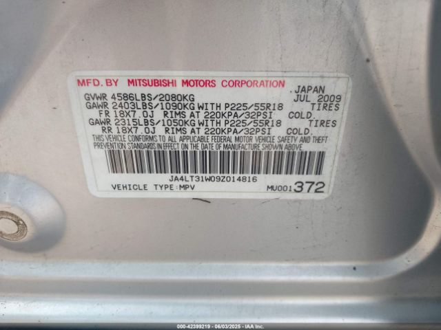 2009 MITSUBISHI OUTLANDER JA4LT31W09Z014816 Photo 8