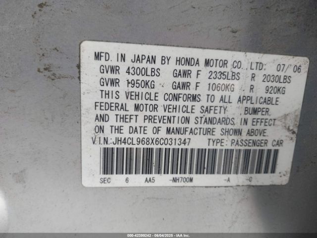 2006 ACURA TSX JH4CL968X6C031347 Photo 8