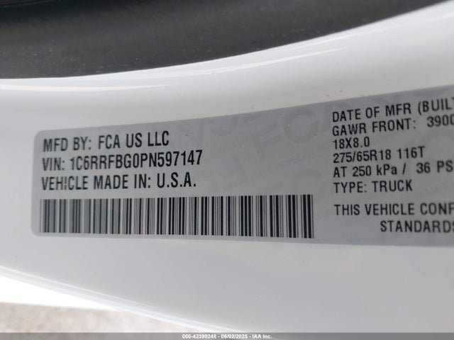 1C6RRFBG0PN597147 RAM 1500 Big Horn  4x4 6'4 Box