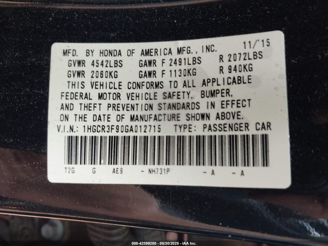 1HGCR3F90GA012715 Honda j35y1