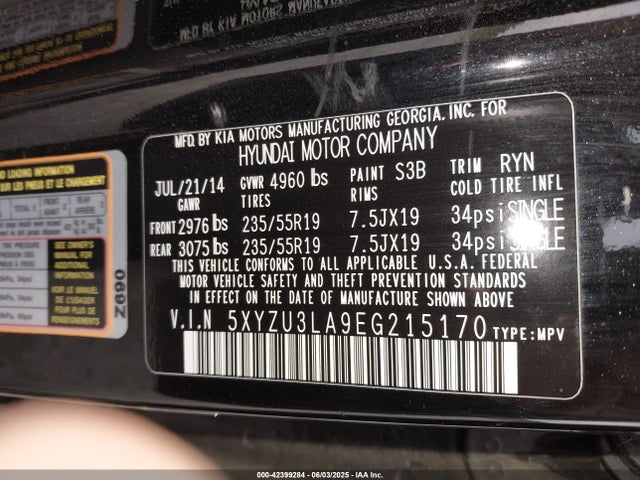 5XYZU3LA9EG215170 Hyundai t-gdi theta
