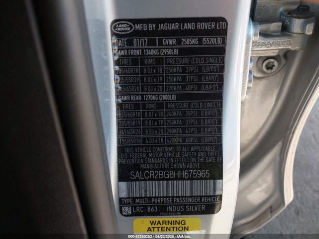 2017 LAND ROVER DISCOVERY SPORT SALCR2BG8HH675965 Photo 8