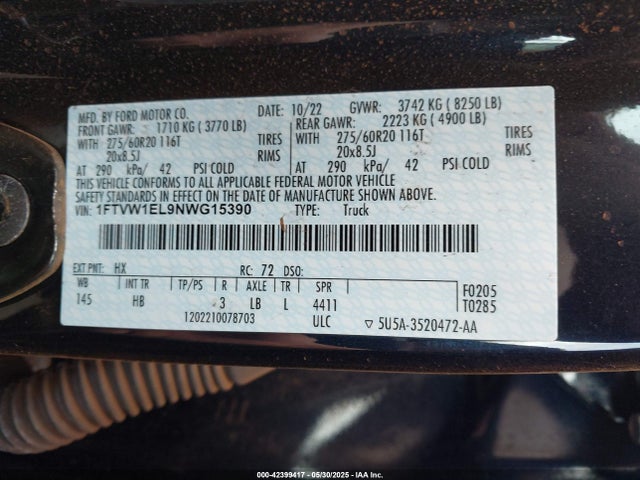 1FTVW1EL9NWG15390 Ford 2022