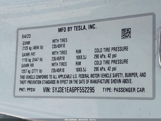 2023 TESLA MODEL 3 5YJ3E1EA6PF552295 Photo 8