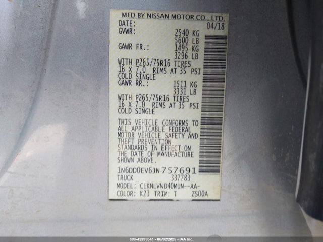 1N6DD0EV6JN757691 Nissan 2018
