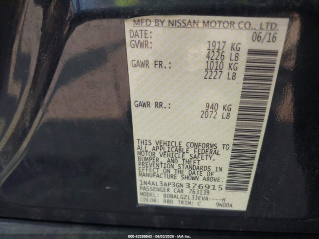 Nissan Altima 2016 1N4AL3AP3GN376915 Image 9