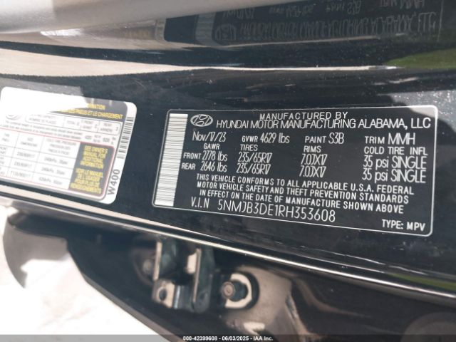 5NMJB3DE1RH353608 Hyundai TUCSON SEL