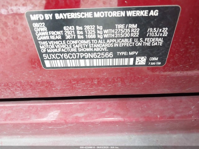 5UXCY6C07P9N62566 BMW 2023