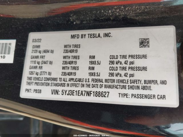2022 TESLA MODEL 3 5YJ3E1EA7NF188627 Photo 8