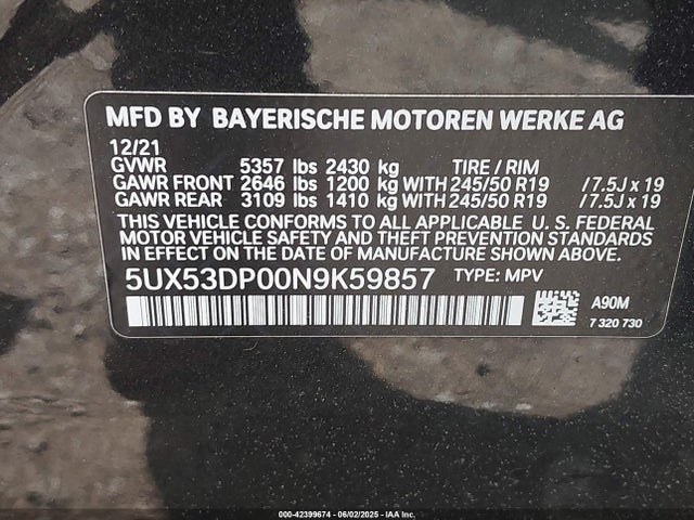 5UX53DP00N9K59857 BMW X3