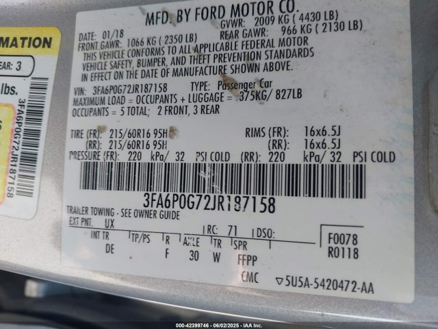 3FA6P0G72JR187158 Ford FUSION S