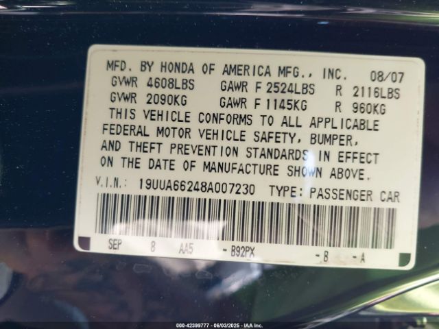 2008 ACURA TL 19UUA66248A007230 Photo 8