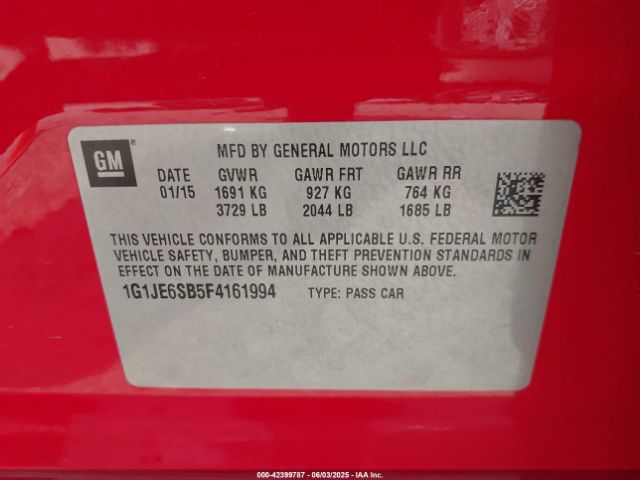 1G1JE6SB5F4161994 Chevrolet Sonic Ltz Auto
