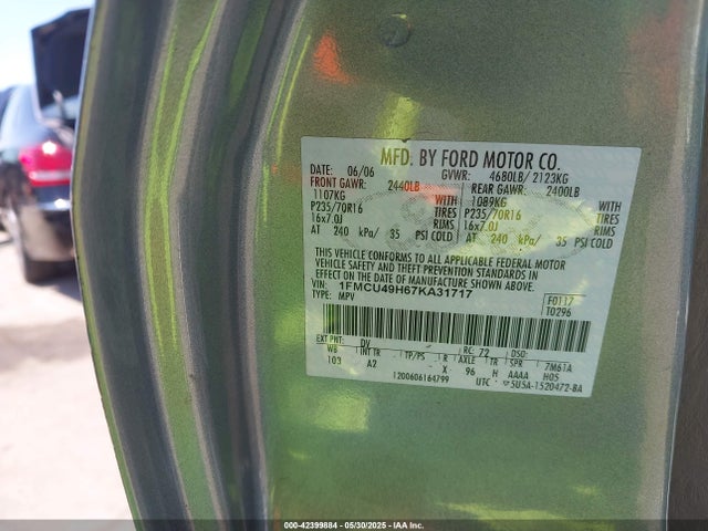 42399884 :رقم المزاد ، 1FMCU49H67KA31717 vin ، 2007 Ford Escape Hybrid مزاد بيع