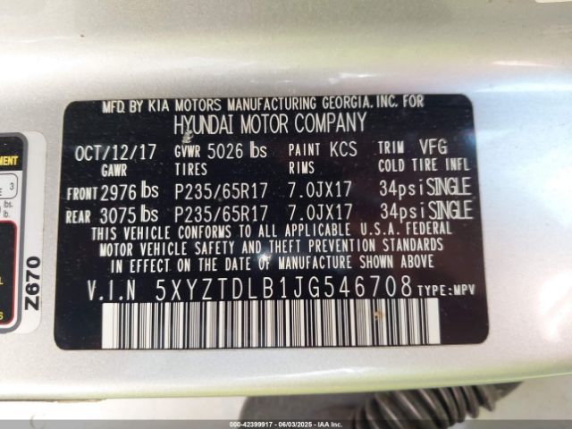 5XYZTDLB1JG546708 Hyundai Santa Fe Sport 2.4l