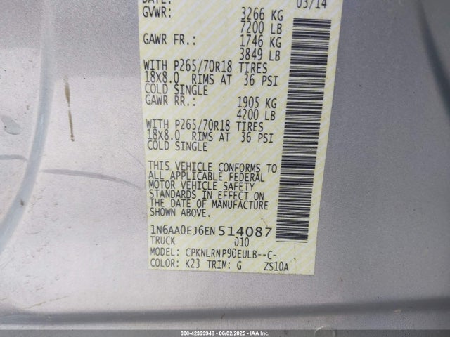 1N6AA0EJ6EN514087 Nissan TITAN S