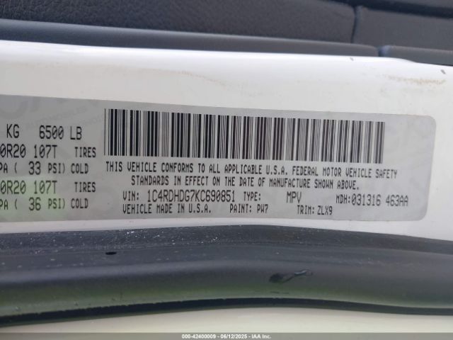 2019 DODGE DURANGO 1C4RDHDG7KC690851 Photo 8