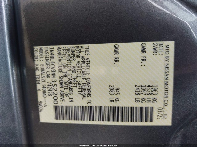 Nissan Altima 2022 1N4BL4CV3NN352200 Image 9