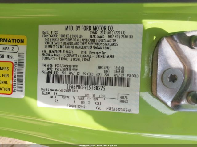 2020 FORD MUSTANG 1FA6P8CF9L5188275 Photo 8