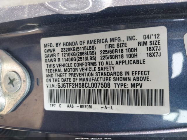 2012 HONDA CROSSTOUR 5J6TF2H58CL007508 Photo 8