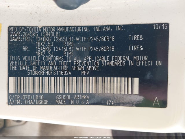 5TDKKRFH0FS116924 Toyota 2gr-fe