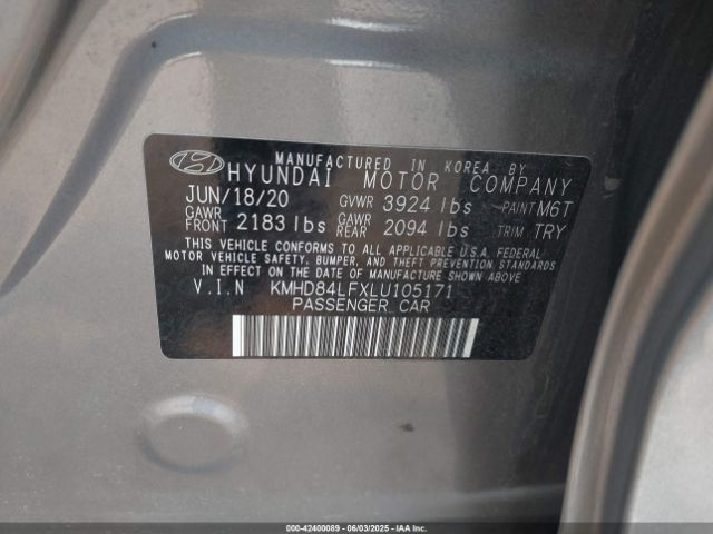 2020 HYUNDAI ELANTRA KMHD84LFXLU105171 Photo 8