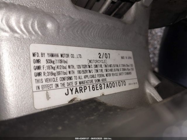 2007 YAMAHA FJR1300 JYARP16E87A001070 Photo 9