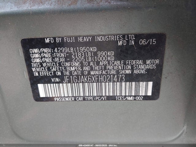 JF1GJAK6XFH021473 Subaru Impreza 2.0i Premium
