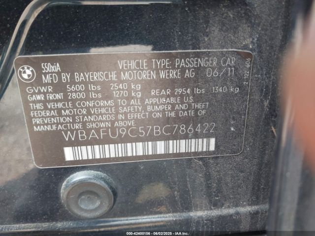 2011 BMW 550I WBAFU9C57BC786422 Photo 8