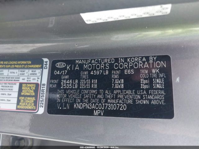 KNDPN3AC0J7310720 KIA Sportage Ex