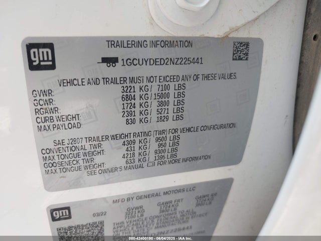 1GCUYDED2NZ225441 Chevrolet Silverado 1500 Ltd 4wd  Short Bed Lt