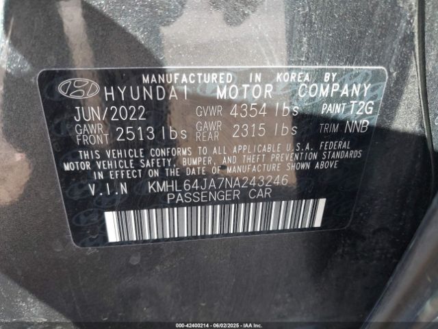 2022 HYUNDAI SONATA KMHL64JA7NA243246 Photo 8