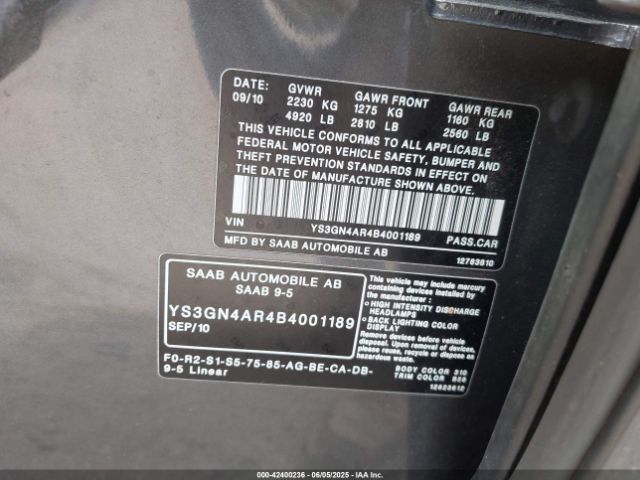 2011 SAAB 9-5 YS3GN4AR4B4001189 Photo 8