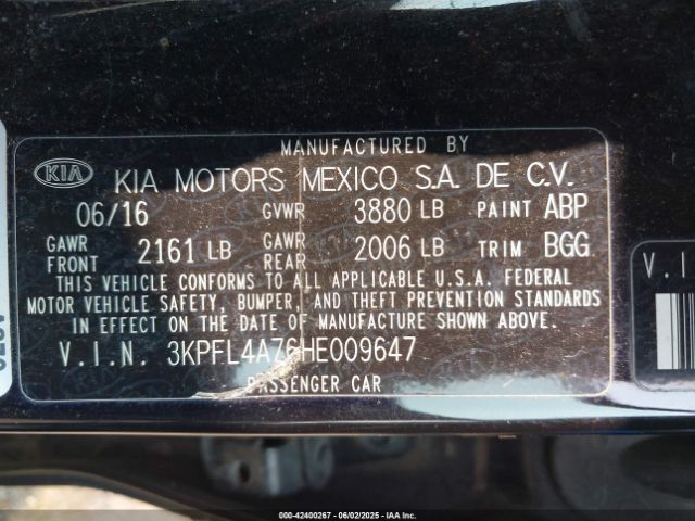 3KPFL4A76HE009647 KIA FORTE LX