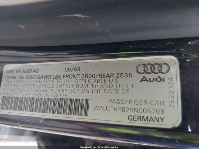 2004 AUDI A6 WAULT64B24N005709 Photo 8