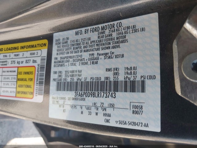 Ford 2.0l gtdi 2020 3FA6P0D98LR173743 Image 9
