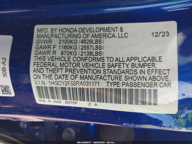1HGCY2F58RA031171 Honda lfc5