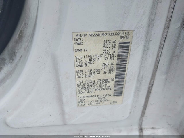 1N6BF0KM6JN817966 Nissan Nv Cargo Nv1500 Sv V6