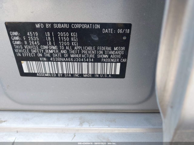 Subaru u5 2018 4S3BNAA66J3045494 Image 9
