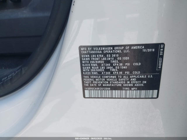 Volkswagen Atlas 2019 1V2ER2CA0KC512305 Image 9