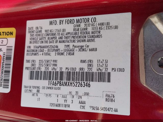 2017 FORD MUSTANG 1FA6P8AMXH5226346 Photo 8