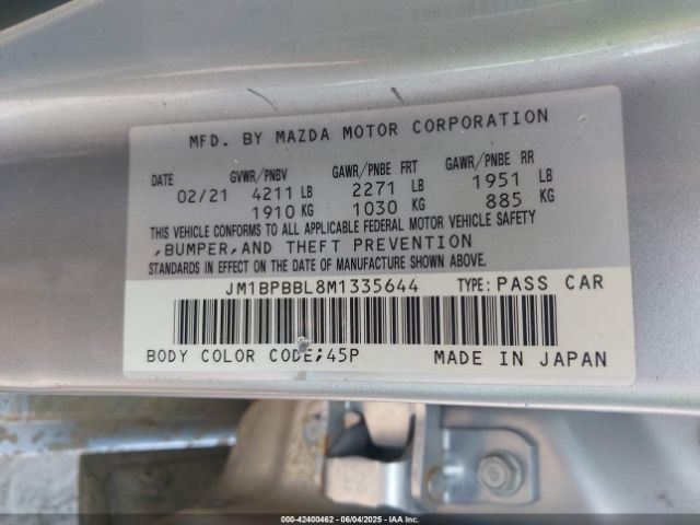 2021 MAZDA MAZDA3 JM1BPBBL8M1335644 Photo 8
