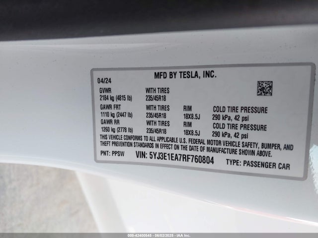 2024 TESLA MODEL 3 5YJ3E1EA7RF760804 Photo 8