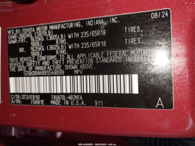 2024 TOYOTA HIGHLANDER 5TDKDRAHXRS548099 Photo 8