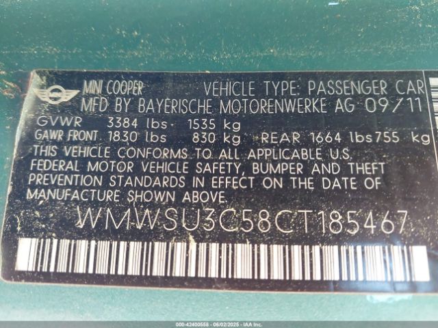 2012 MINI COOPER WMWSU3C58CT185467 Photo 8