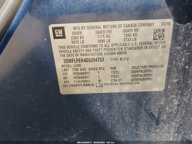 Chevrolet EQUINOX LT 2016 2GNFLFEK4G6294753 Image 9