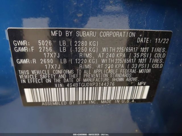 2023 SUBARU OUTBACK 4S4BTGUDXP3144276 Photo 8