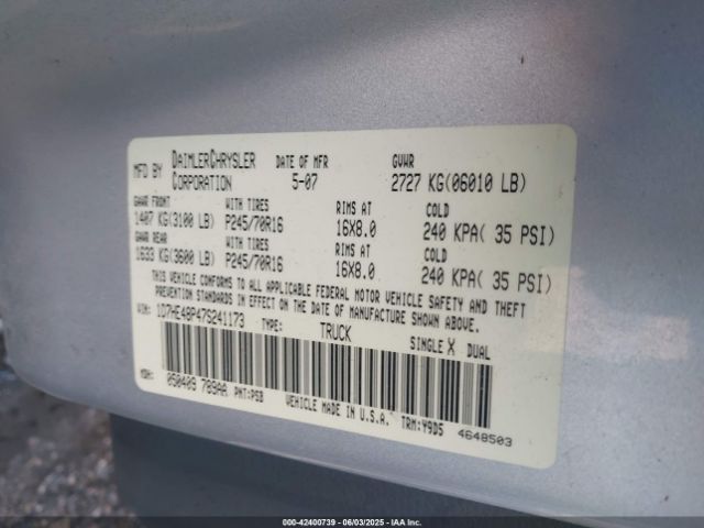 2007 DODGE DAKOTA 1D7HE48P47S241173 Photo 8